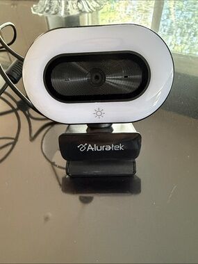 White and Black Webcam with Built-In Ring Light